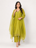 Tissue Hand work Suit Set with Organza Dupatta