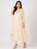 Ivory Embroidered Anarkali Suit Set with Organza Dupatta