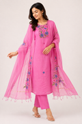 Pink MulCotton Hand-Painted Kurta Set