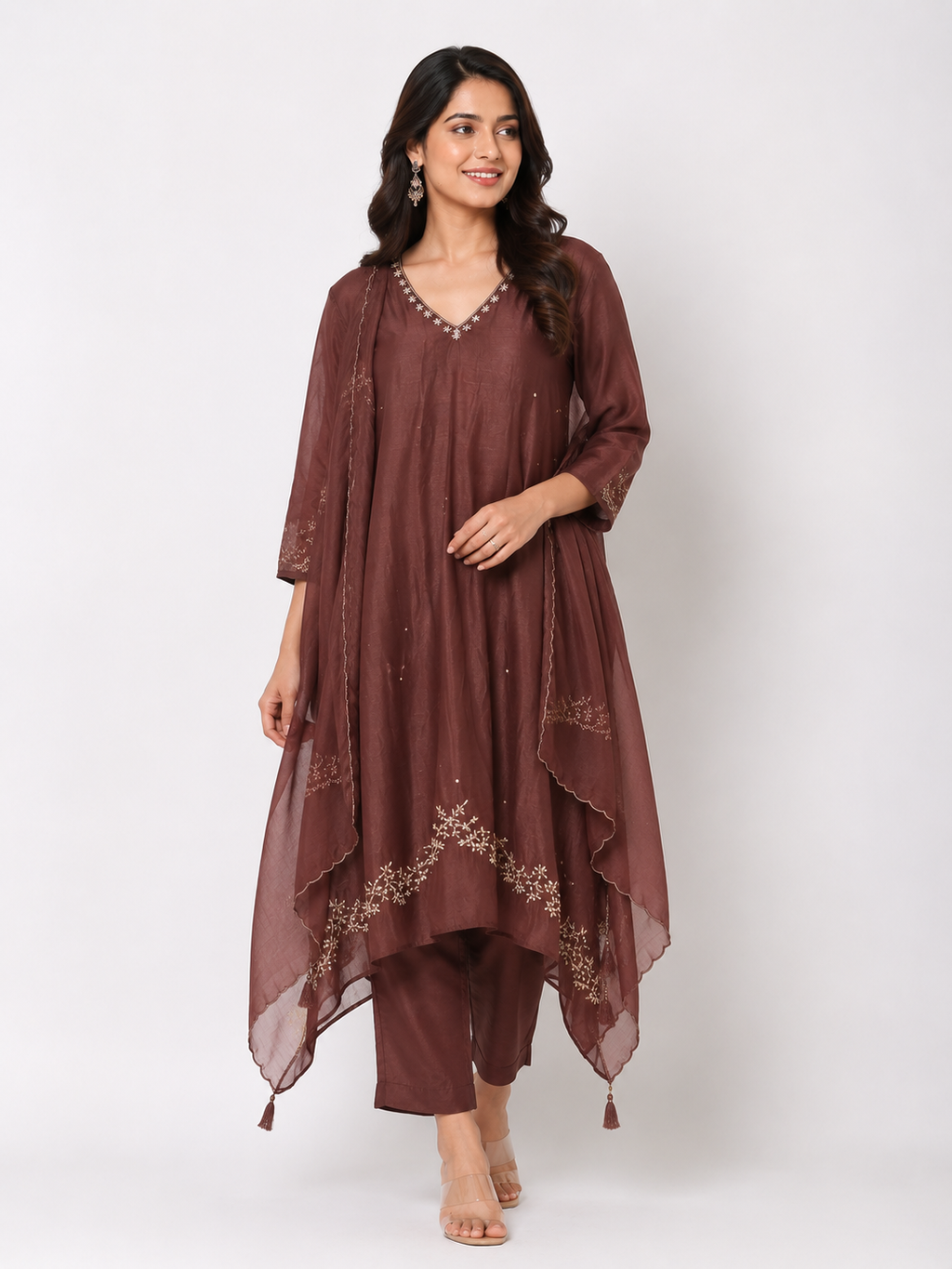 Mul Chanderi Hand work 3-Piece Suit Set