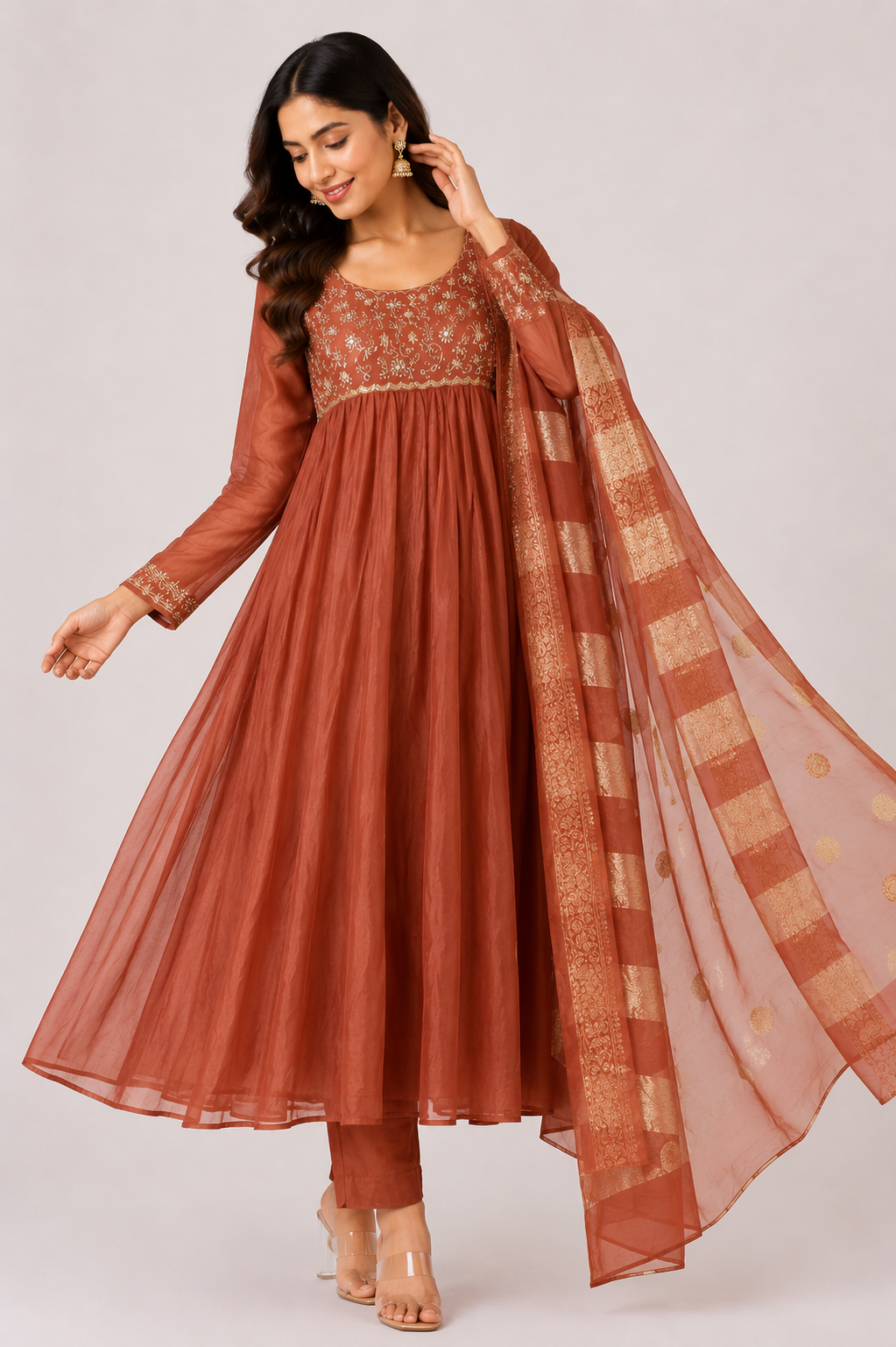 Rust Elegance Anarkali Set
