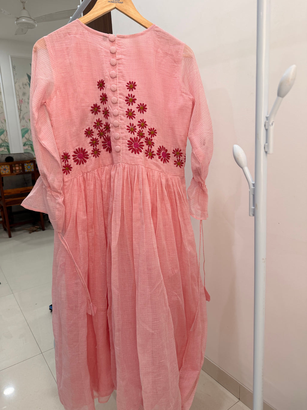🌸 Blush Pink Kota Cotton Embroidered Dress 🌸