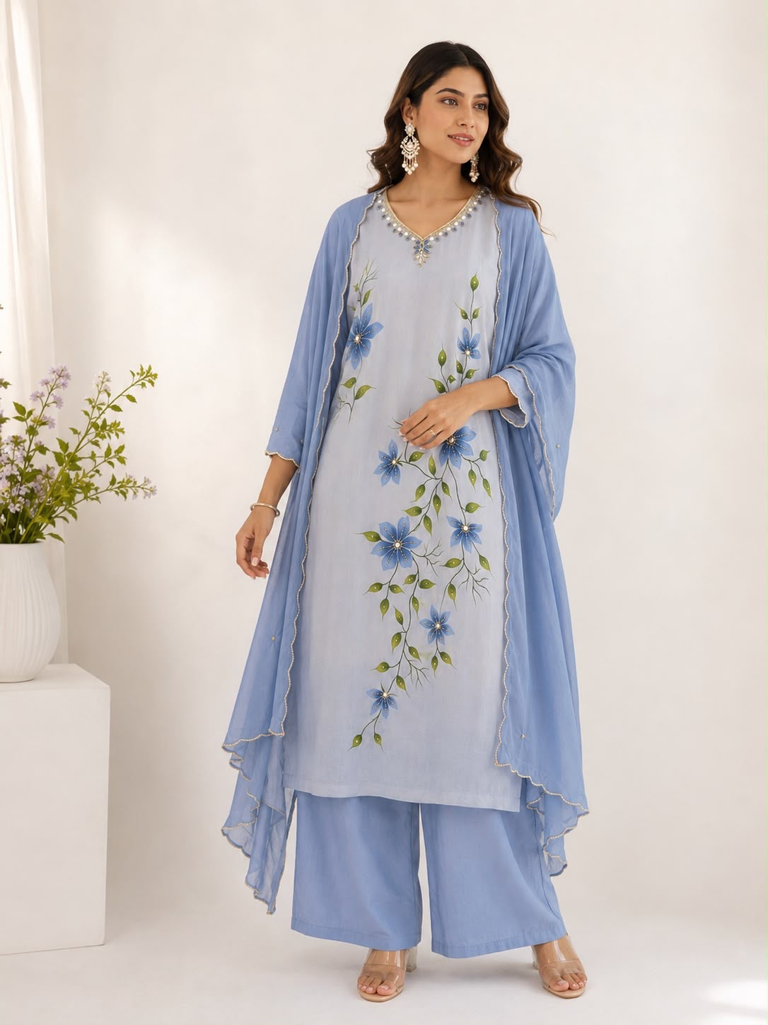 Sky Blue Chinon A-Line 3-Piece Set