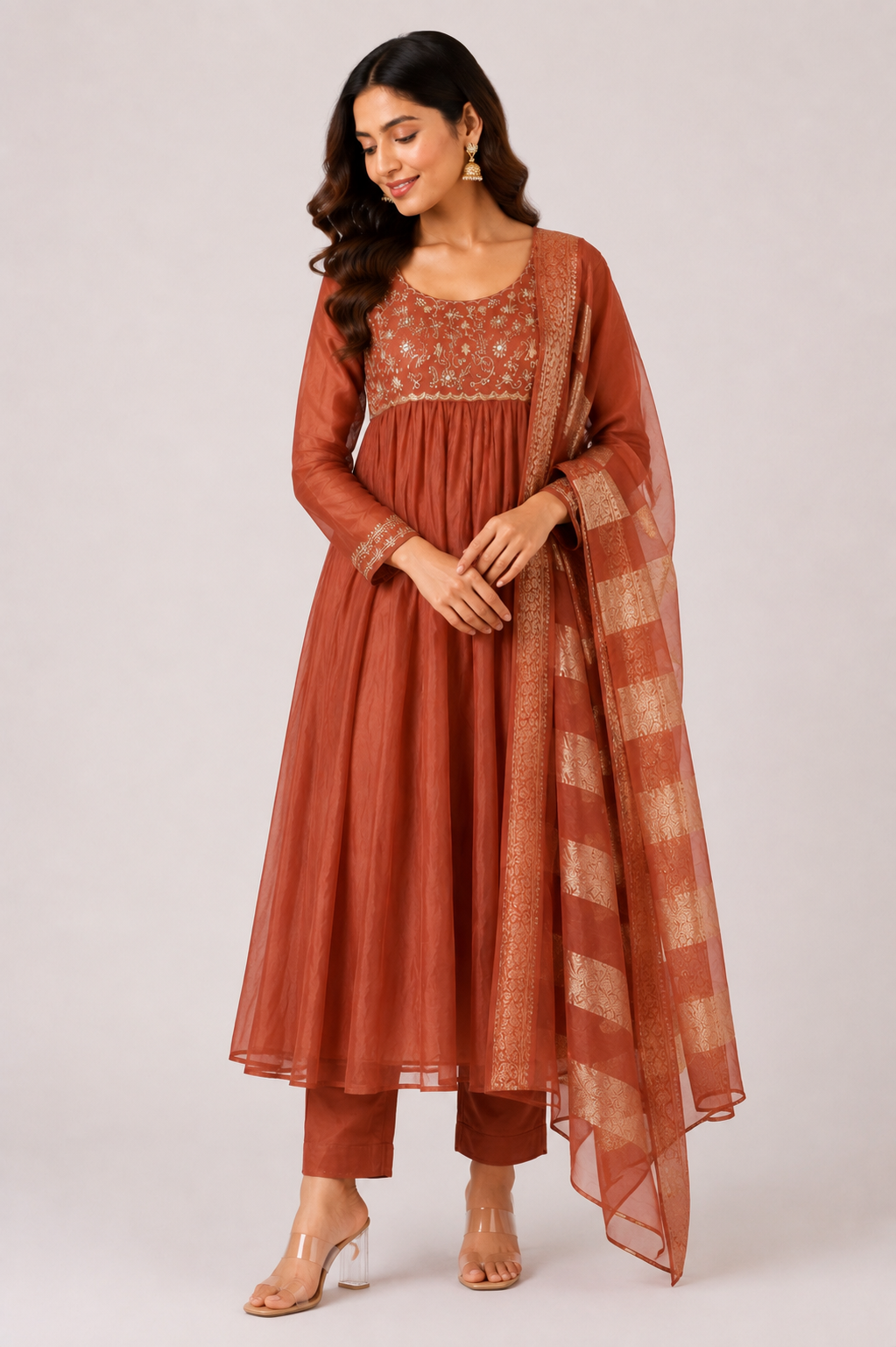 Rust Elegance Anarkali Set