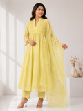 Lemon Yellow Mul Chanderi 3-Piece Set