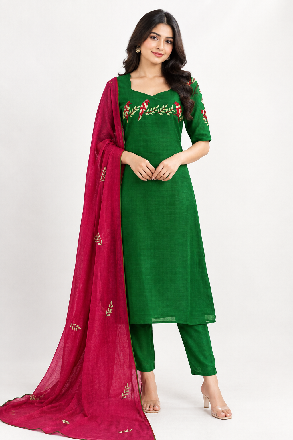 Parrot Green Kota A-Line 3-Piece Set