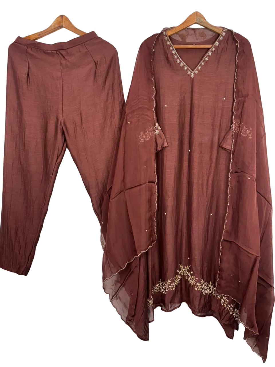 Mul Chanderi Hand work 3-Piece Suit Set