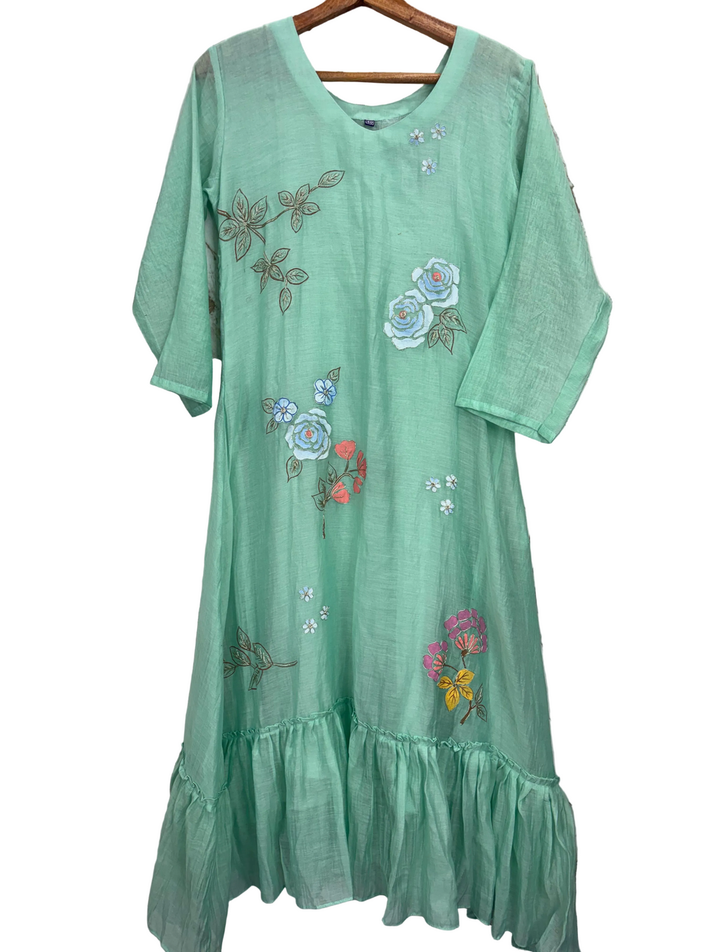 Hand-Painted Mul Chanderi Floral Frock