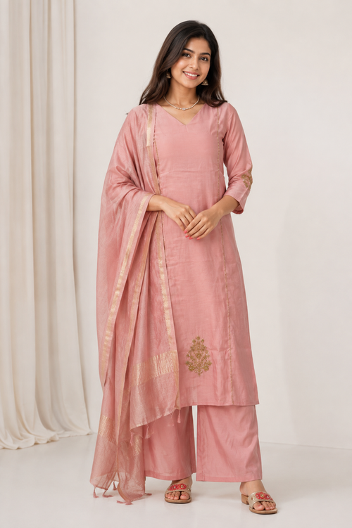 Blush Gulabi Mul Chanderi A-Line Set