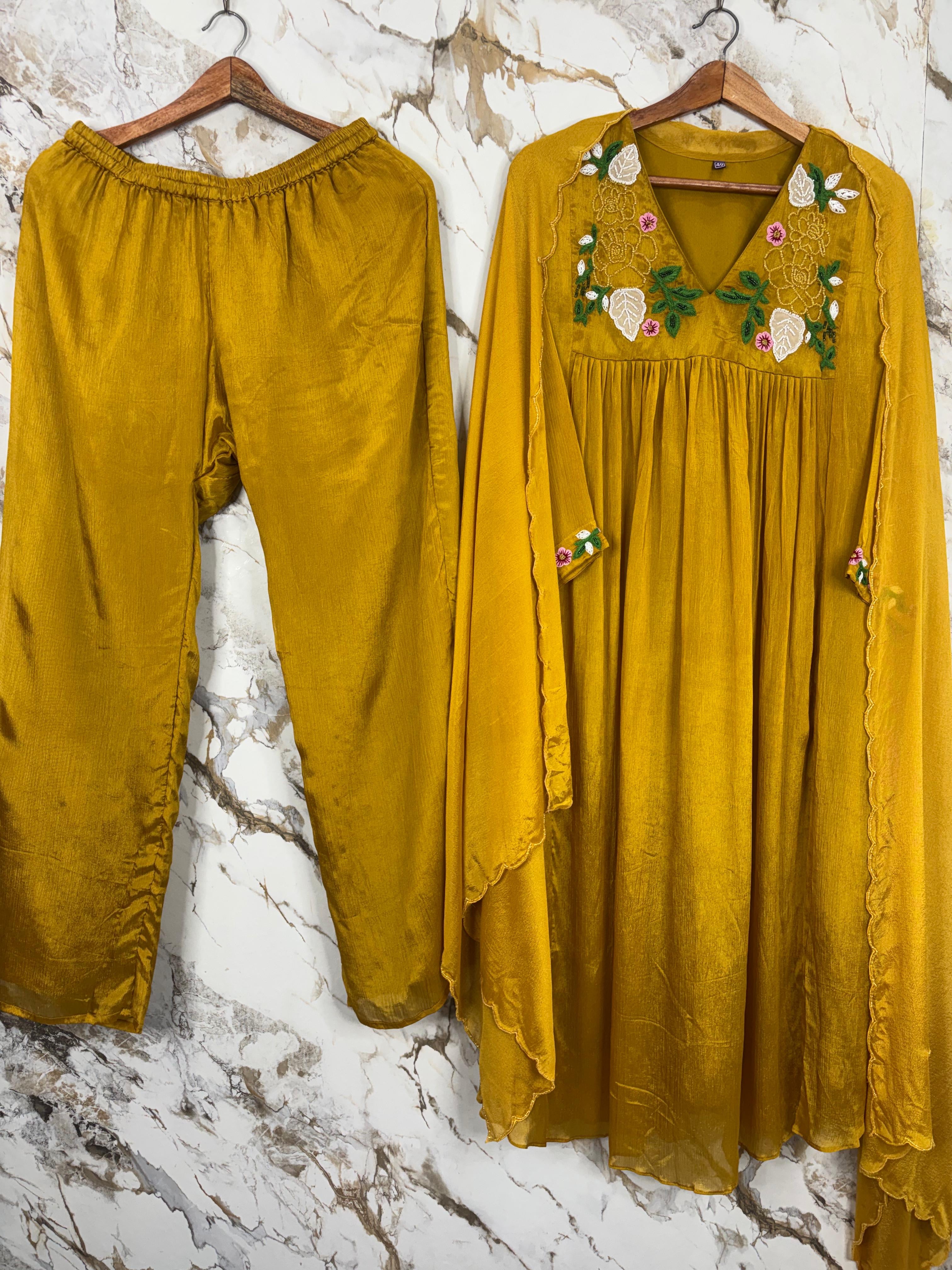 💛 Mustard Embroidered 3-Piece Set