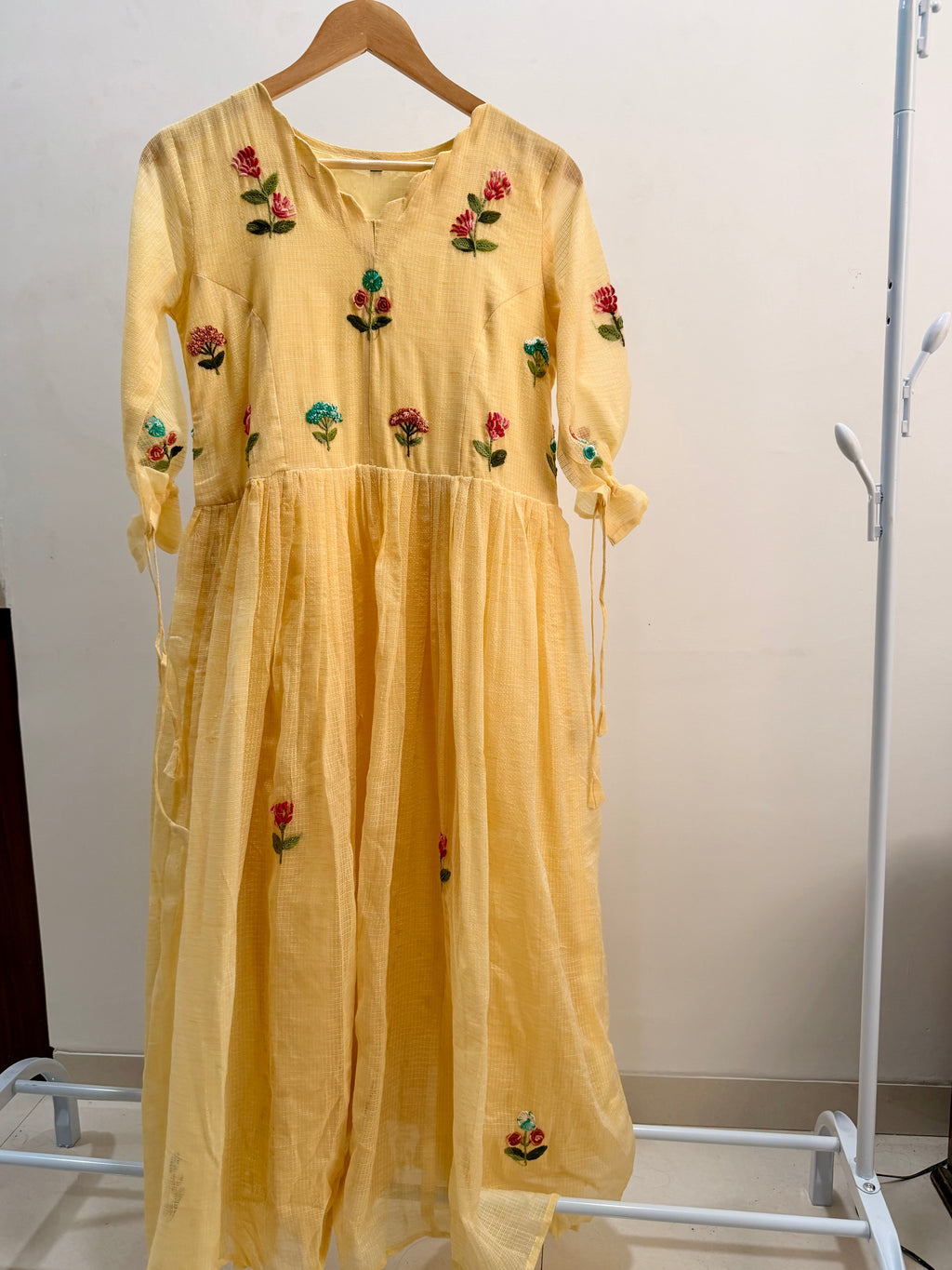 🌼 Butter Yellow Kota Cotton Embroidered Dress 🌼