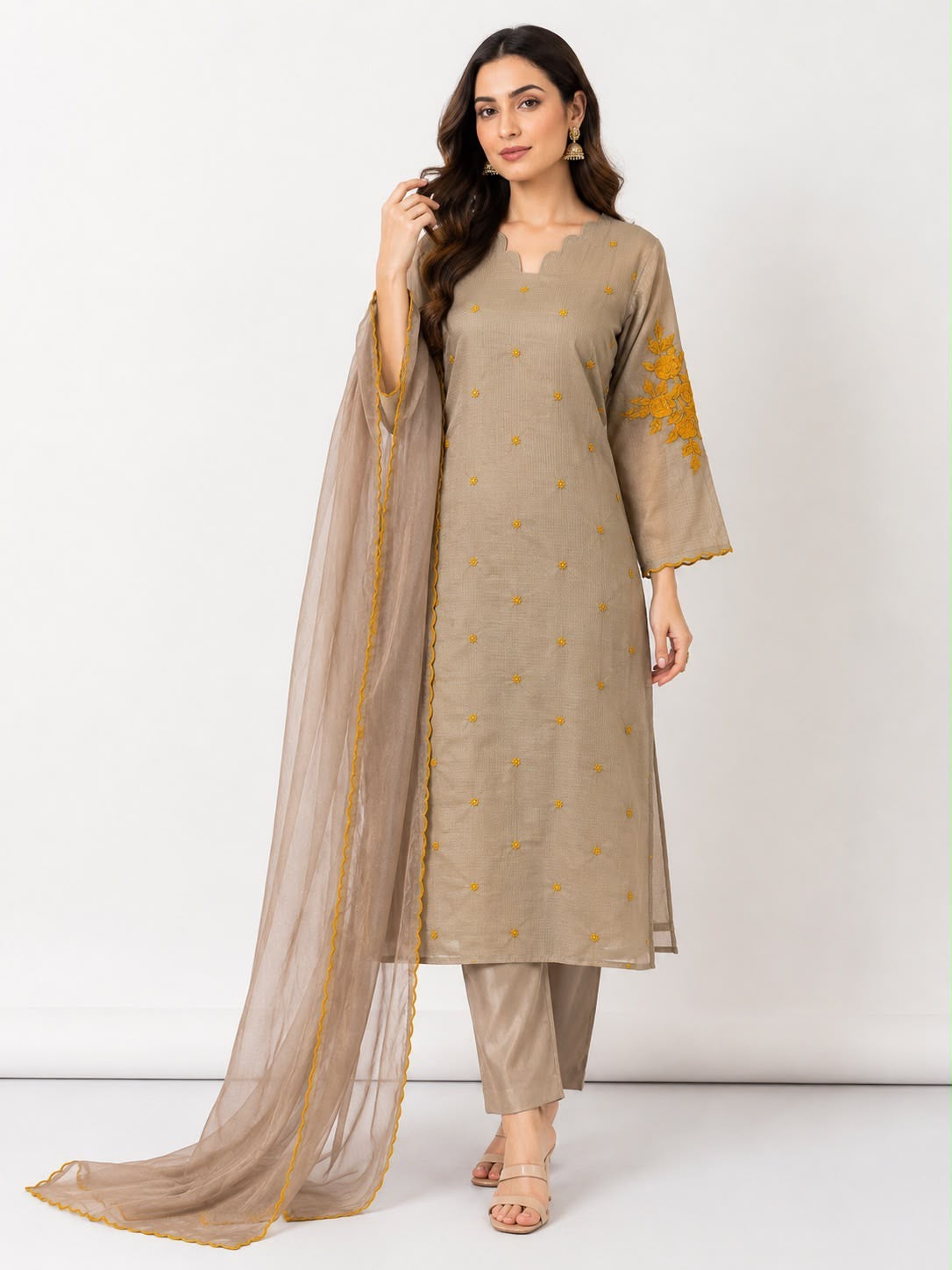 Beige Kurta Set with Dupatta