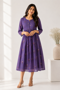 💜 Lavender Floral Embroidered Mul Chanderi Dress