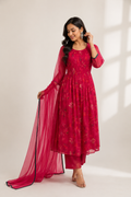 Ruby Pink Printed Anarkali Kurti Set