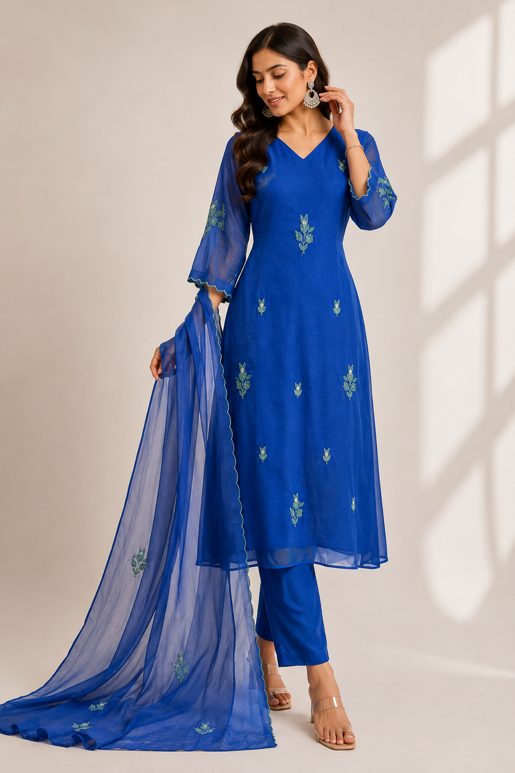 Royal Blue Embroidered Kurti Set