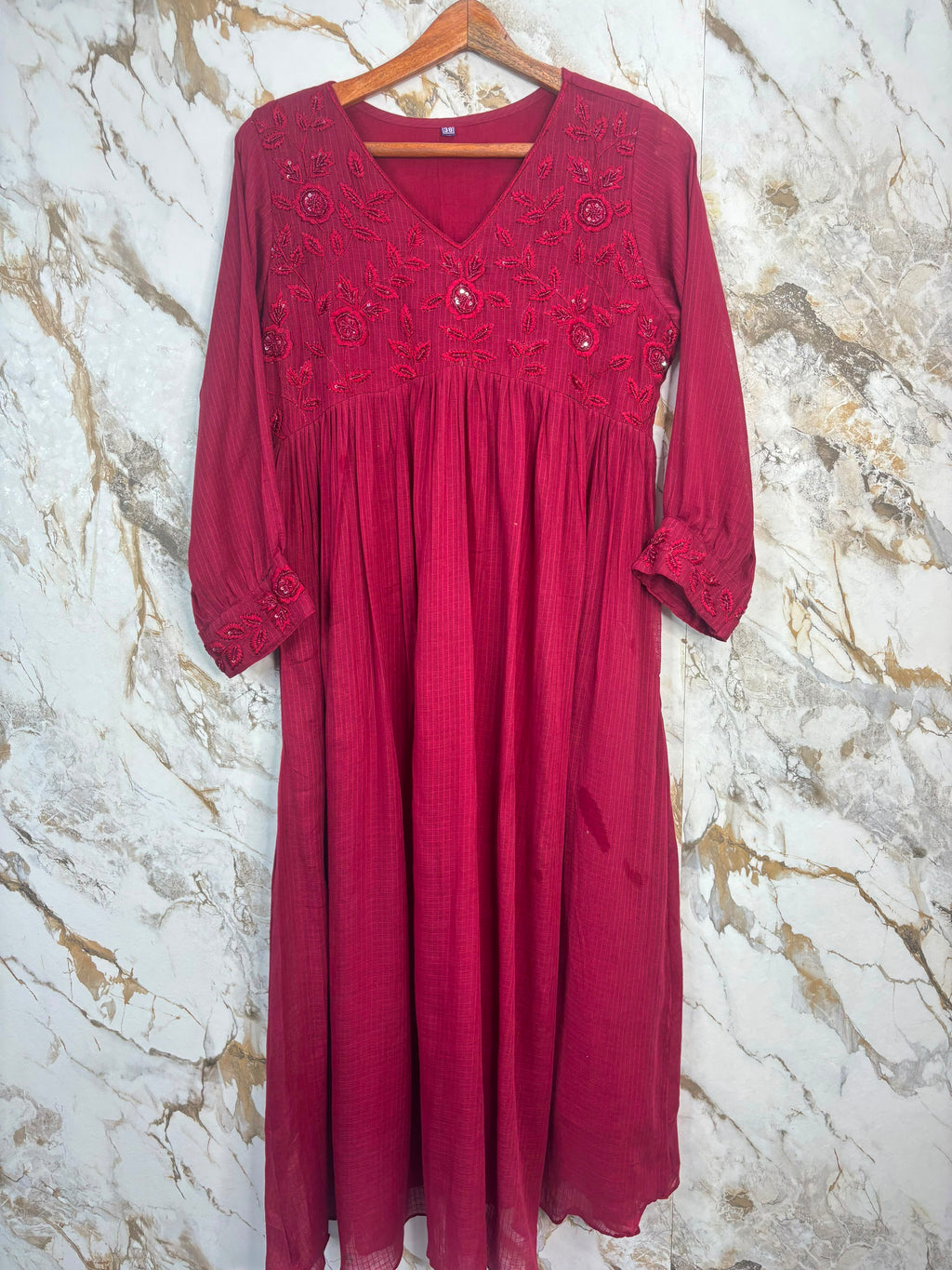 Wine Floral Kota Cotton Dress