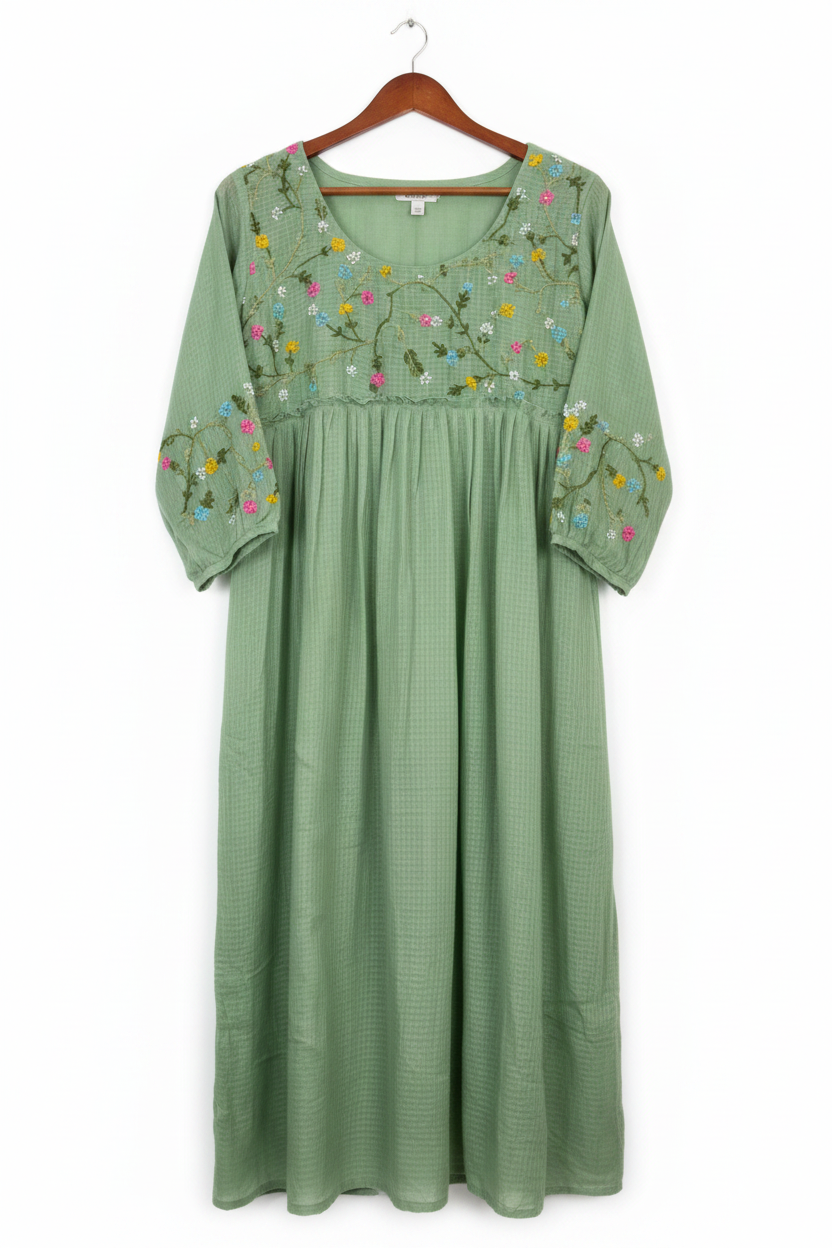 Sage Green Floral  Kota Cotton Dress