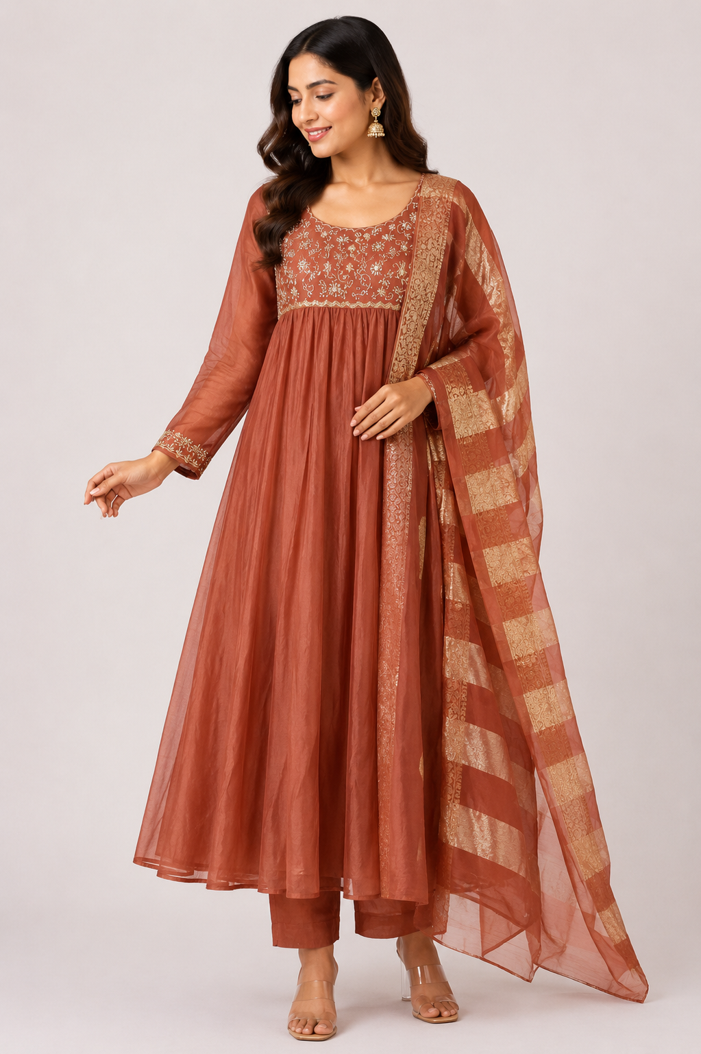 Rust Elegance Anarkali Set