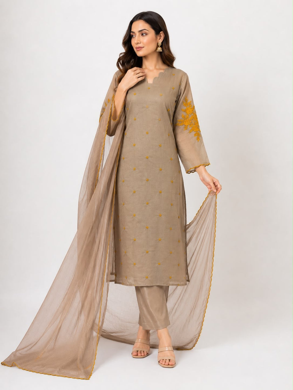 Beige Kurta Set with Dupatta
