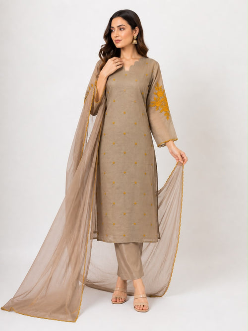 Beige Kurta Set with Dupatta