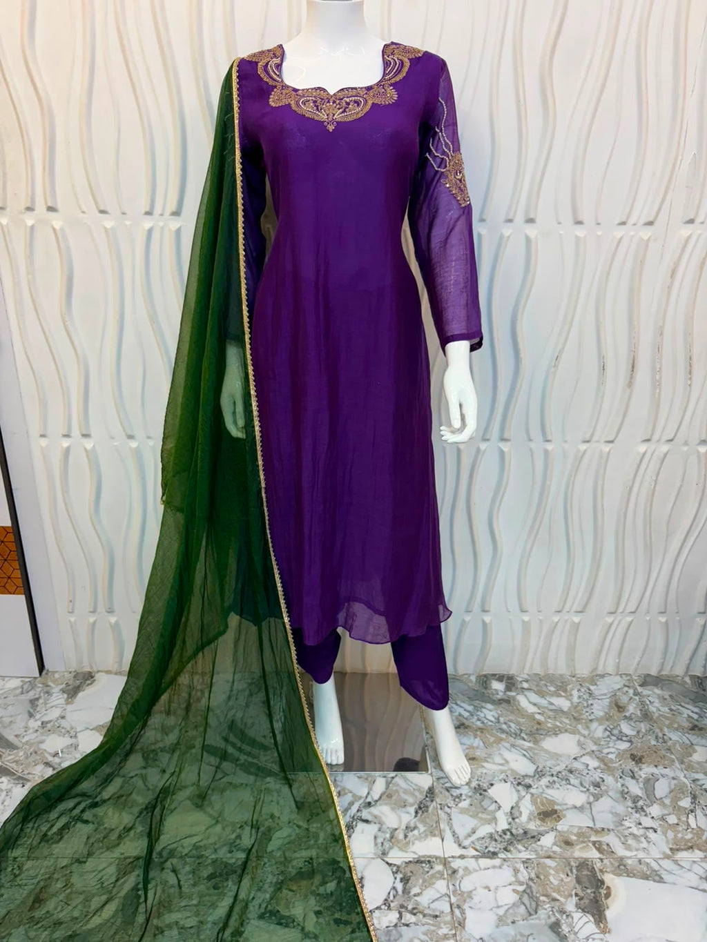 🌸 Royal Purple Mul Chanderi 3-Piece Set