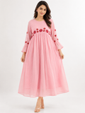 🌸 Blush Pink Kota Cotton Embroidered Dress 🌸