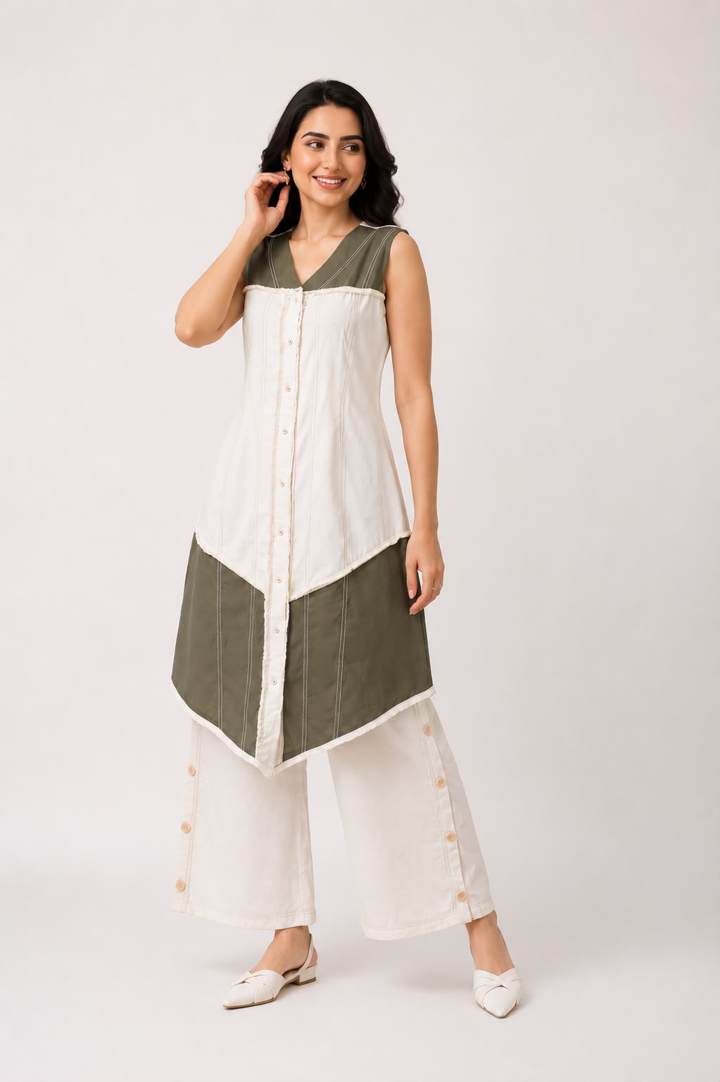 Olive & Ivory Jute Co-ord Set