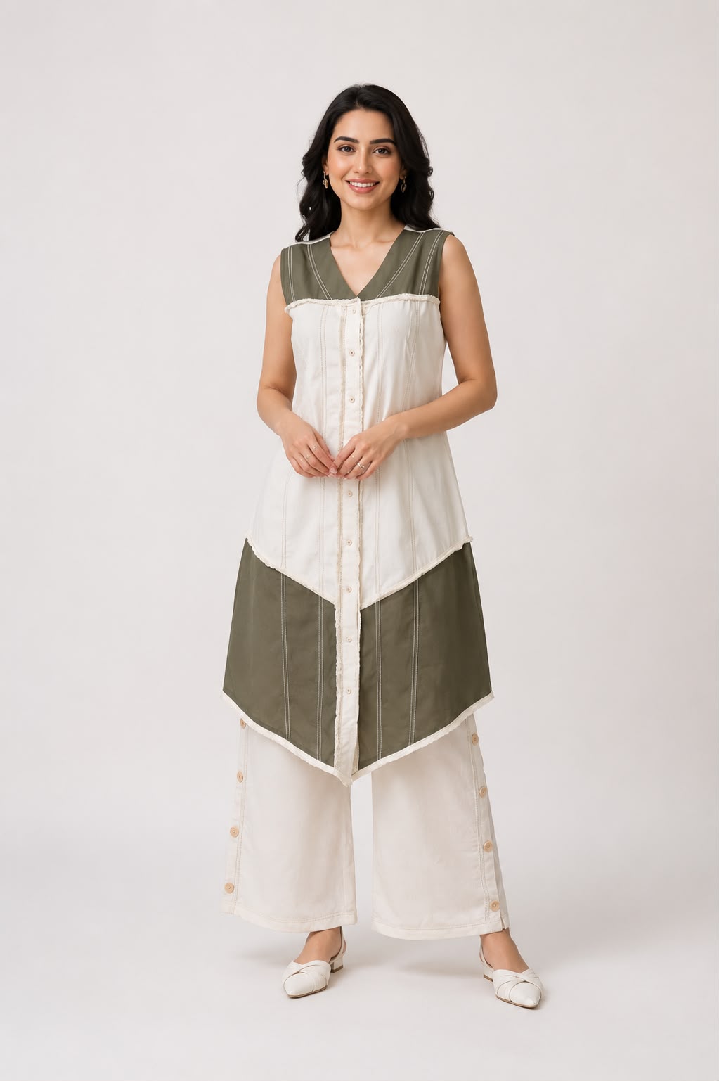 Olive & Ivory Jute Co-ord Set