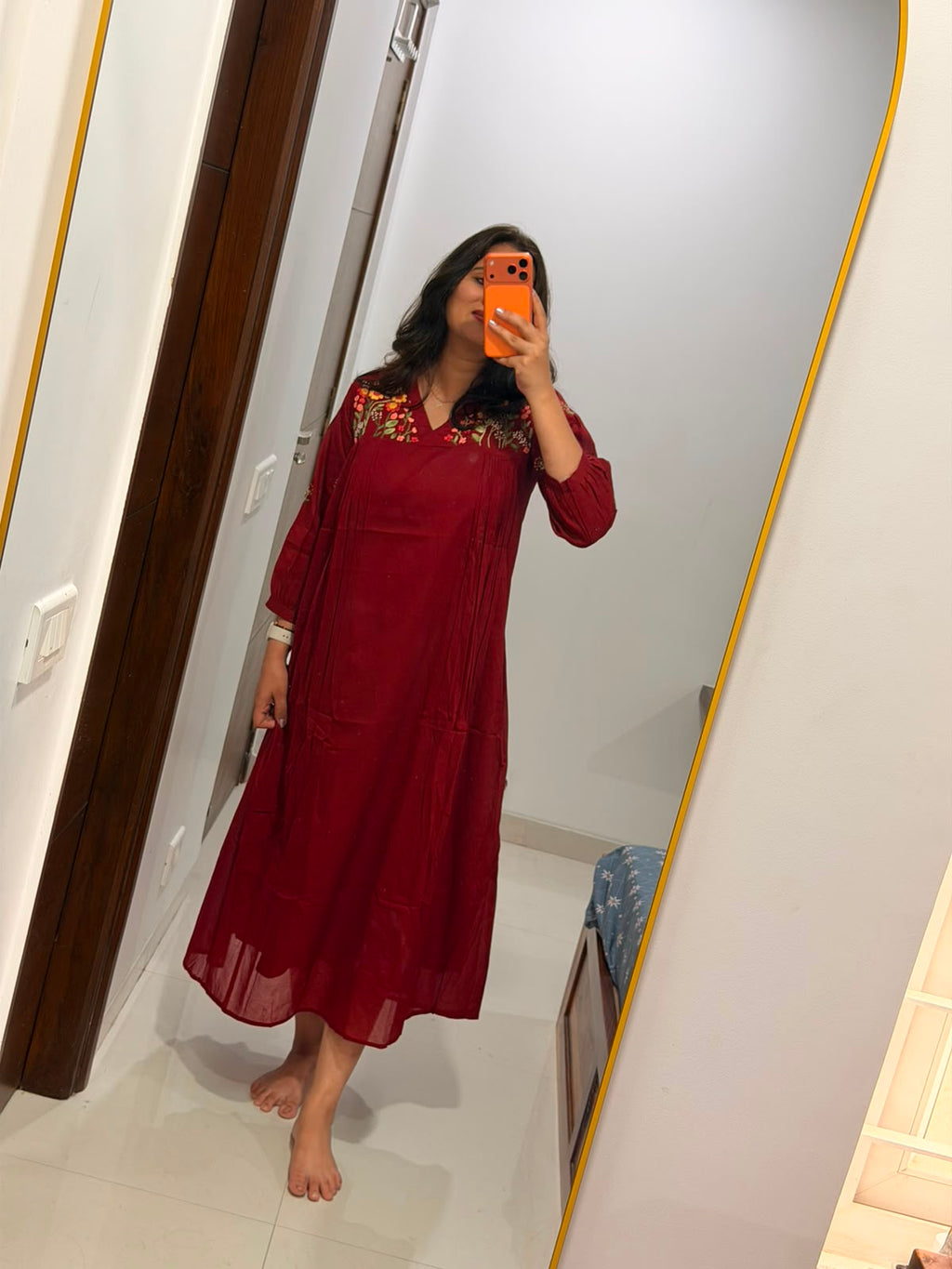 Maroon Embroidered Dress