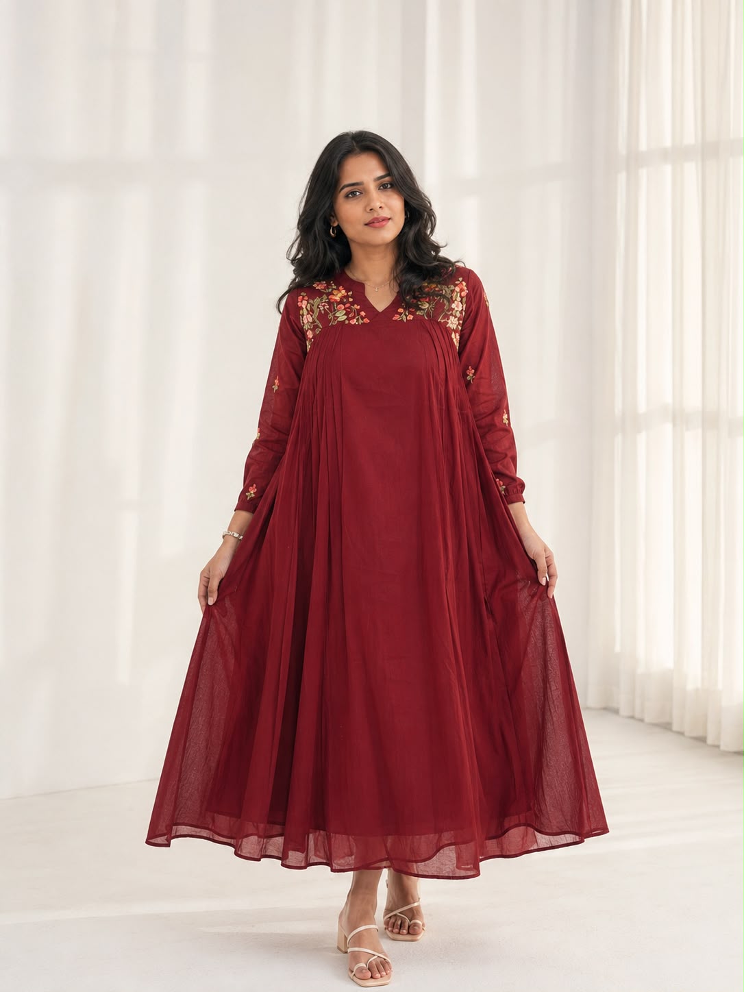 Maroon Embroidered Dress