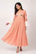Peach Embroidered A-Line Dress