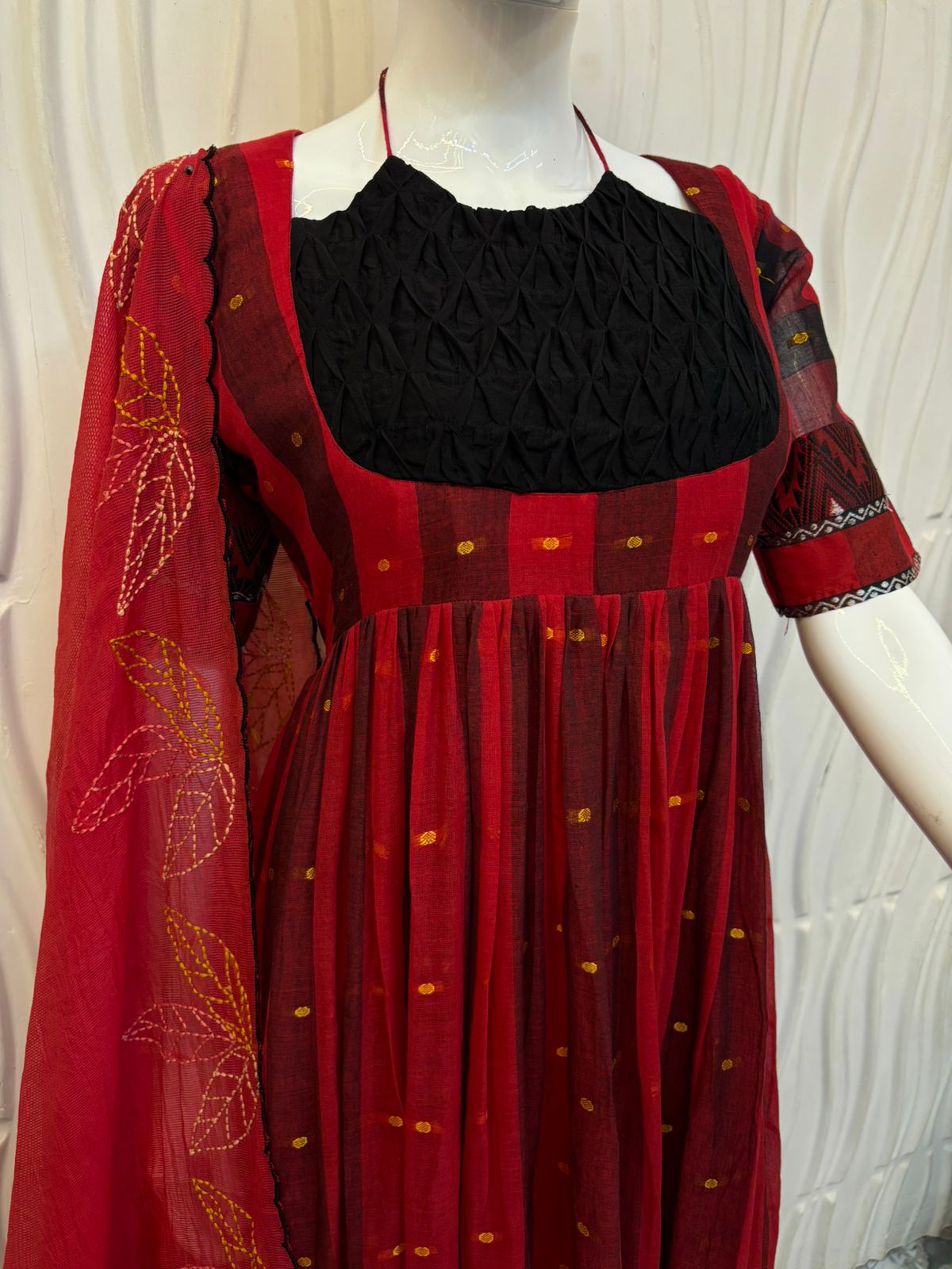 Crimson Red Printed Anarkali Kurti Set