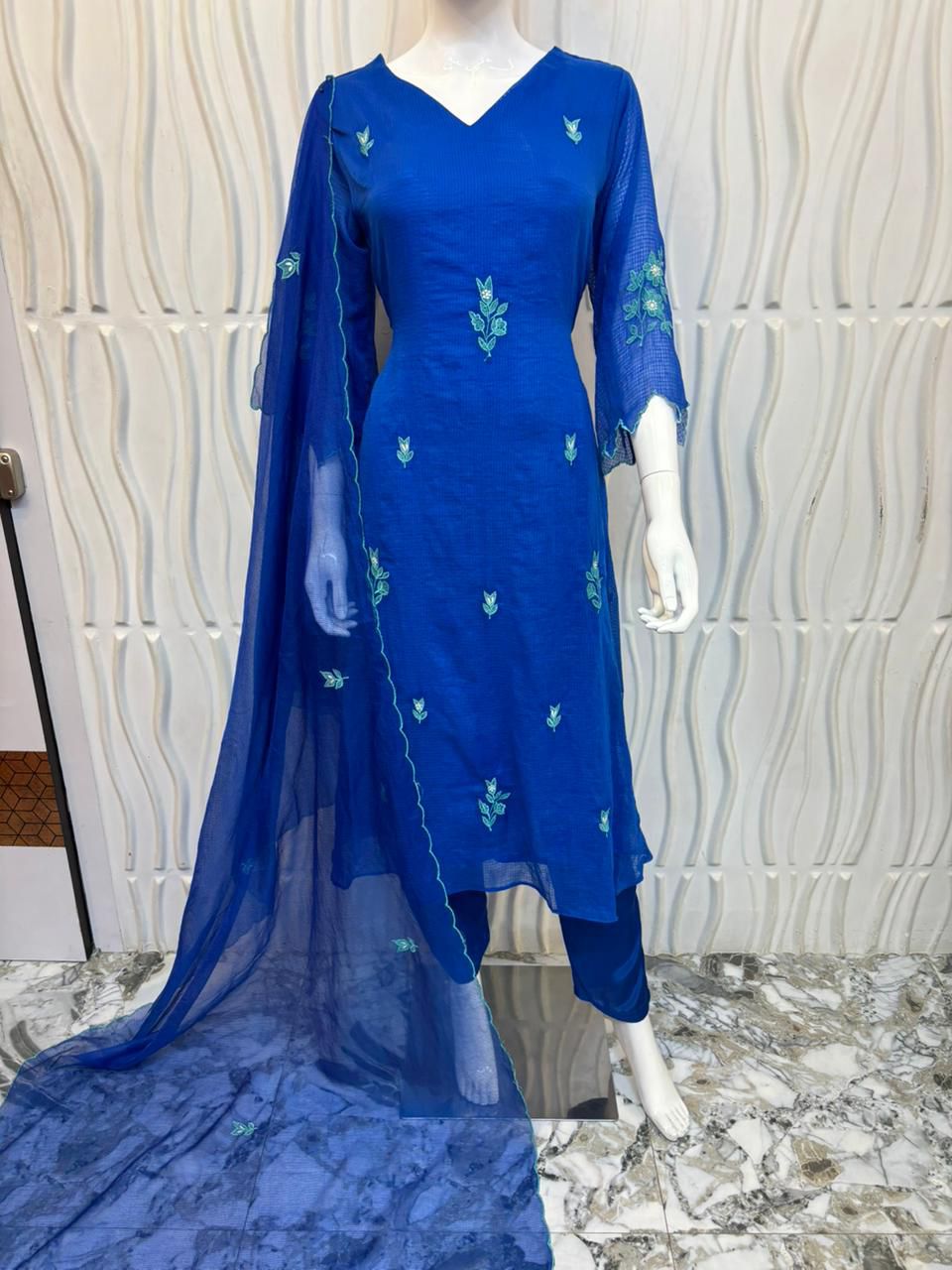 Royal Blue Embroidered Kurti Set