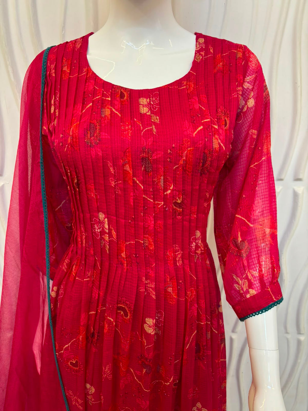 Ruby Pink Printed Anarkali Kurti Set