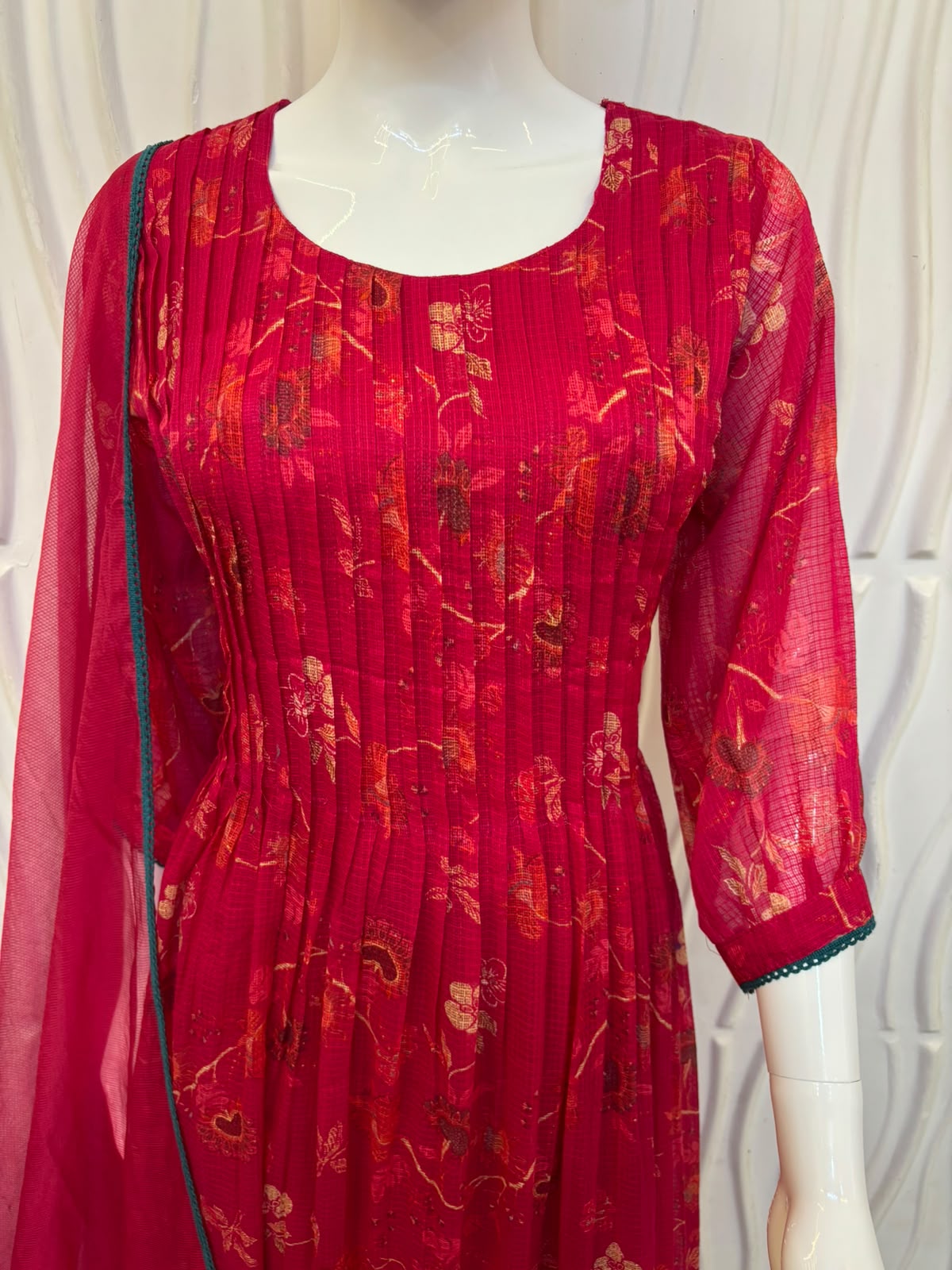 Ruby Pink Printed Anarkali Kurti Set