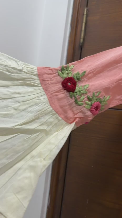 Peach Embroidered A-Line Dress