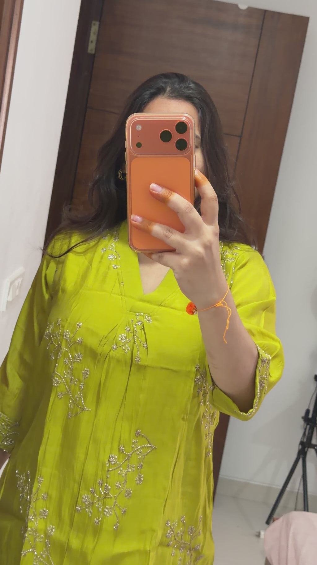 Olive Green Embroidered Mul Chanderi 3-Piece Set